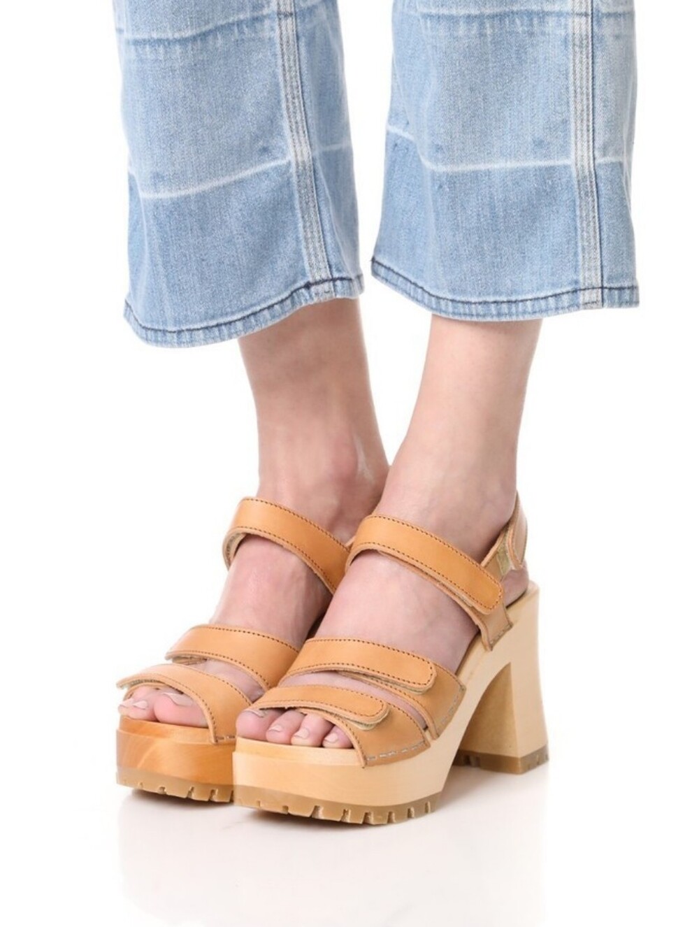 Swedish Hasbeens Velcra platform‎ heeled clogs size 39 Brown Tan